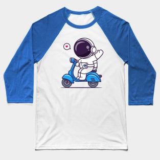 Cute Astronaut Waving Hand On Scooter Cartoon Baseball T-Shirt